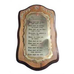 Vintage The Ten Commandments Wall Plaque Christian Religious Decor Wood